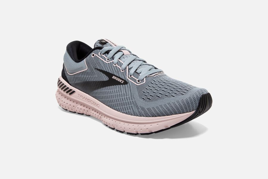 Transcend 7 Road Brooks Running Shoes NZ Womens - Grey/Black/Pink - VIUWCN-614